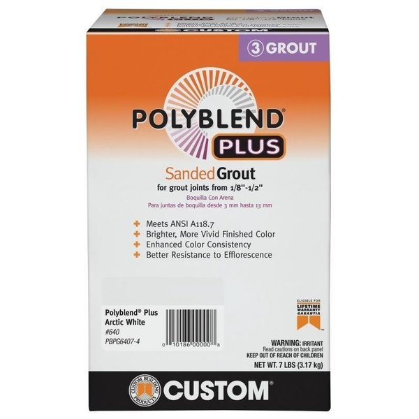 Custom Building Products Polyblend Plus Sanded Grout, Solid Powder, Characteristic, Arctic White, 7 lb Box PBPG6407-4